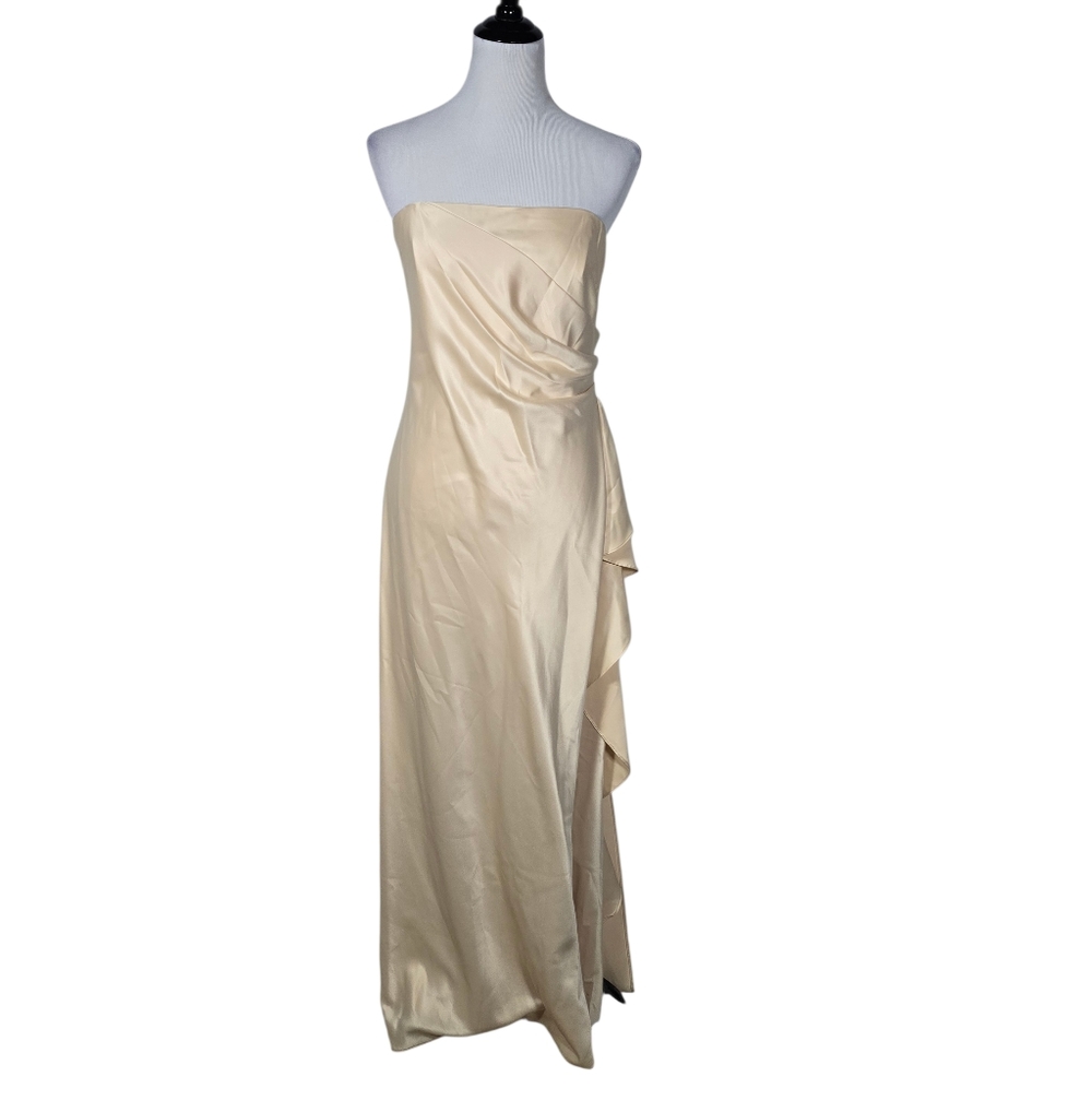 Dollar Vintage XL Neutral Cream Strapless Floor Length Evening Gown Waterfall